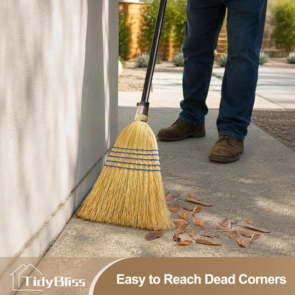 TidyBliss Corn Broom Heavy Duty, 59 inches Tall Household Indoor Outdoor Natural Straw Brush for Sweeping Garden, Garage, Yard, Porch, Patio, Sidewalk, Concrete, Stone Floors