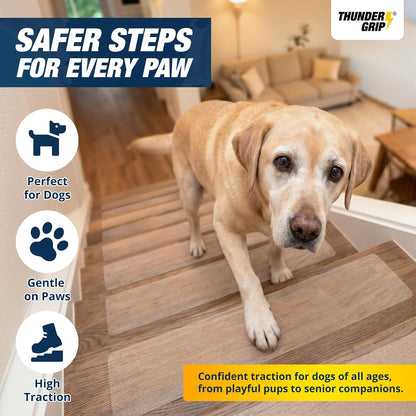 Clear Stair Treads Non-Slip 24"x4" - 18-Pack Indoor Stair Grips Non Slip for Wooden Steps - Anti Slip Adhesive Strips for Dogs & Elderly - Staircase Step Treads - Transparent Treads for Wood Stairs