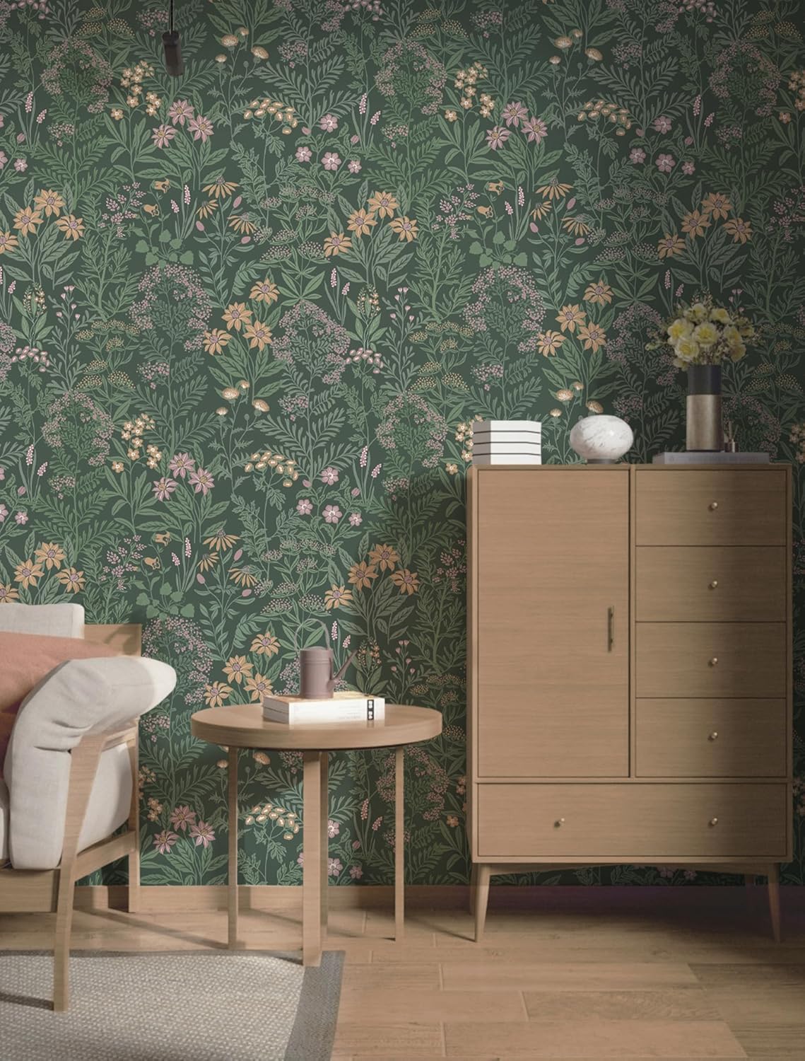Safiyya Peel and Stick Wallpaper Floral Green and White Leaf Contact Paper for Cabinets 17.3"x 78.7" Self Adhesive Removable Wallpaper for Bathroom Renter Friendly Wall Paper Vinyl Roll