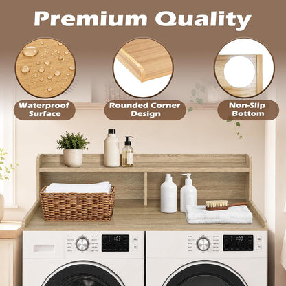 Royxen Laundry Countertop with 2-Tier Shelf Universal Fit, Washer and Dryer Countertop with Storage Space, Shelf Height 11.5 Inches, Solid Wood Core, Oak
