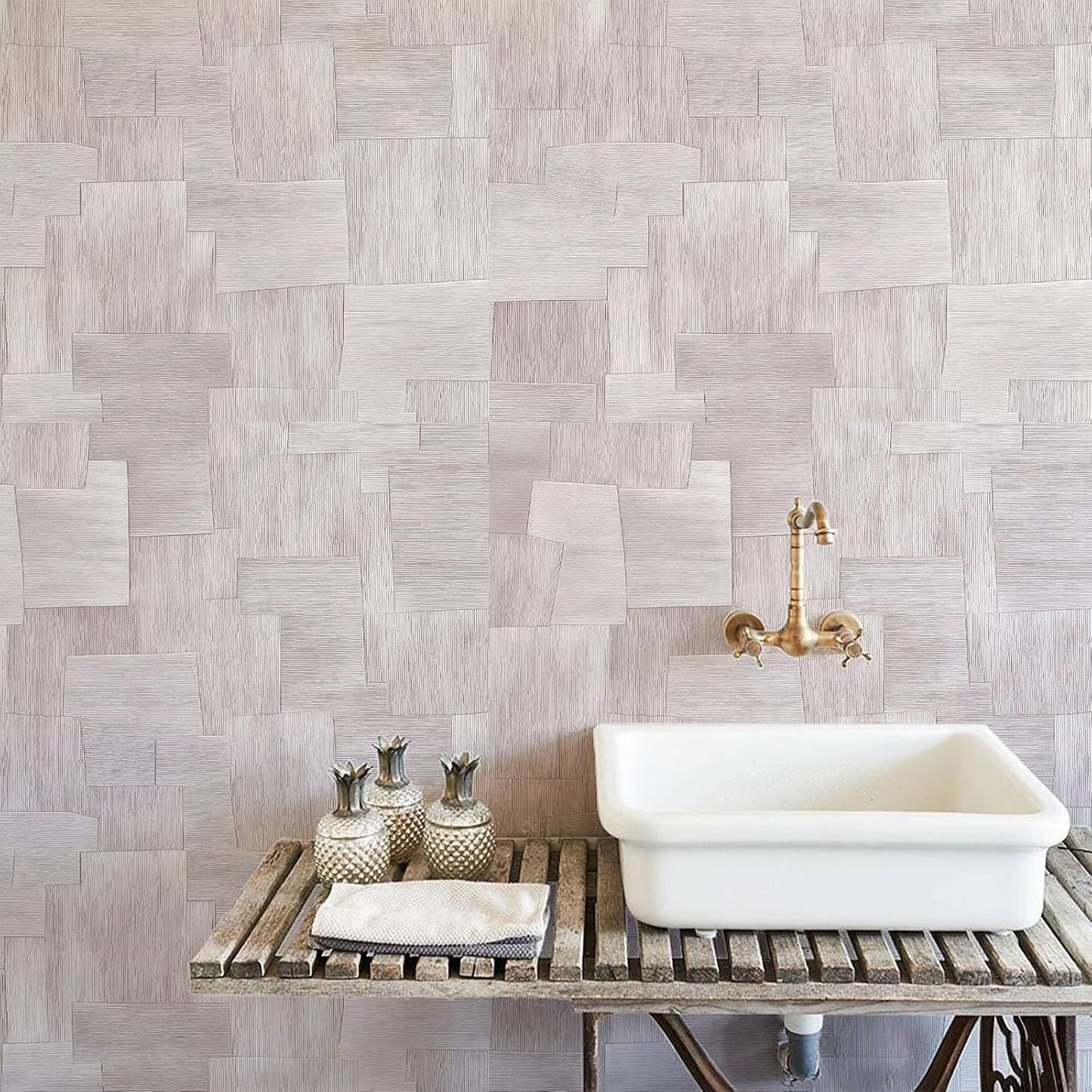 17"x118" Peel and Stick Wallpaper for Renter Friendly, Removable Wallpaper Peel and Stick, Self-Adhesive Textured Contact Paper for Walls, Cabinets, Countertops(Geometric Clay)