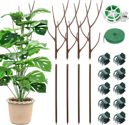 ROADPLUM 4 Pack 39.37" Detachable Twig Plant Support Stakes Set, Blends in to Plant, Branch Plant Sticks with Orchid Clips Twist Plant Ties, Twig Trellis for Indoor Outdoor Plants Potted Plants Flower