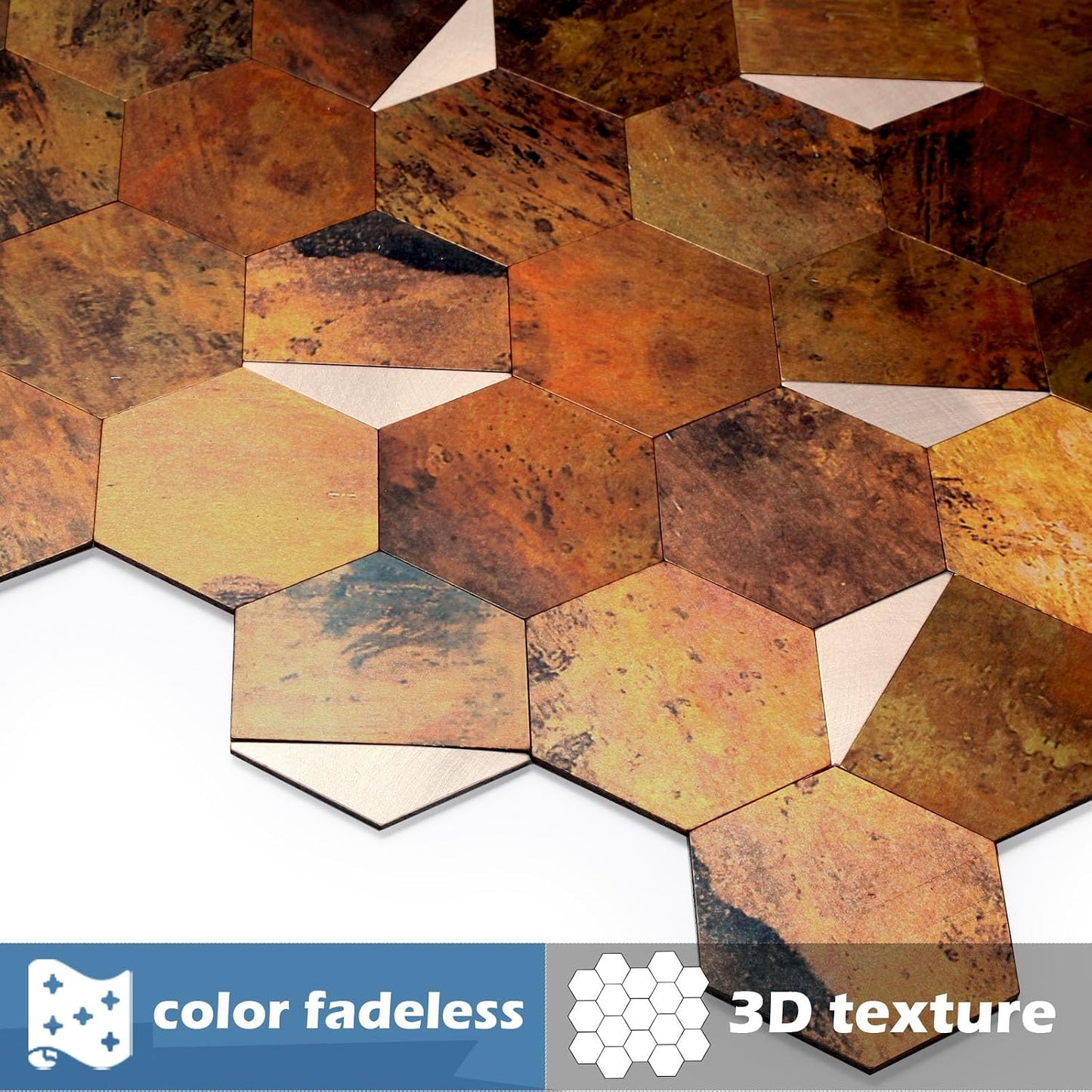 10-Sheet Heavy-Duty Hexagon Peel and Stick Backsplash, Thick Waterproof &Heat Resistant Stick on Wall Tiles, Slate Beige Mosaic for Kitchen & Bathroom, Strong Adhesive Permanent PVC Tiles