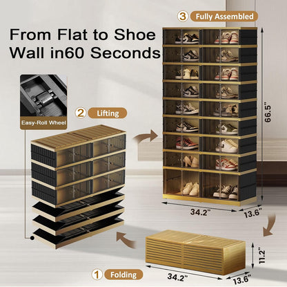 SYNCVIBE Shoe Rack Organizer for Closet Entryway Foldable Sneaker Storage Shoe, Collapsible Shoe Cabinet, Stackable Shoe Storage Cabinet with Lids for Living Room (6 Tiers 24 Pairs)