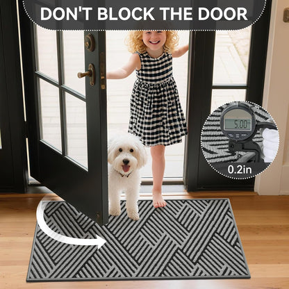Door Mat Indoor Outside Entrance 17"x30", Low-Profile Non Slip Outdoor Inside Doormat Entryway Mat, Dirt Resistant Absorbent Front Porch Welcome Entry Mats, Washable Easy Clean, Brown
