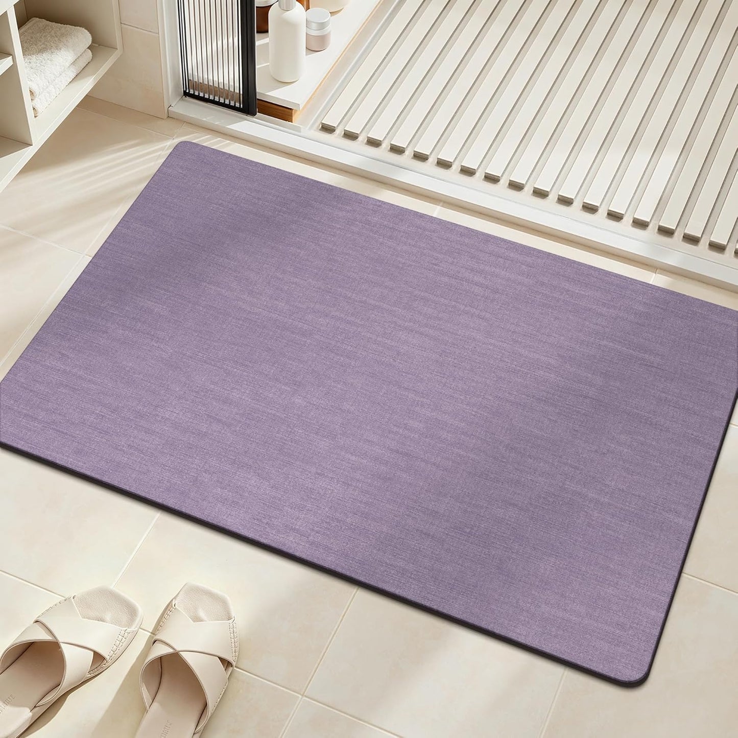 Mecko Bath Mat Rug, Rubber Non-Slip Quick Dry Absorbent Thin Bathroom Rugs Fit Under Door Bathroom Floor Mats-Shower Rug for in Front of Bathtub, Sink, Shower Room(Light Grey,16"x24")