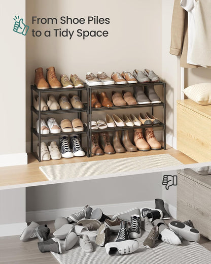 SONGMICS Shoe Rack, 6-Tier Shoe Organizer, Metal Storage Shelf, Upright or Upside Down, for 24-30 Pairs, Stackable, for Entryway, 11.8 x 36.2 x 42.7 Inches, Black ULSA306BH01