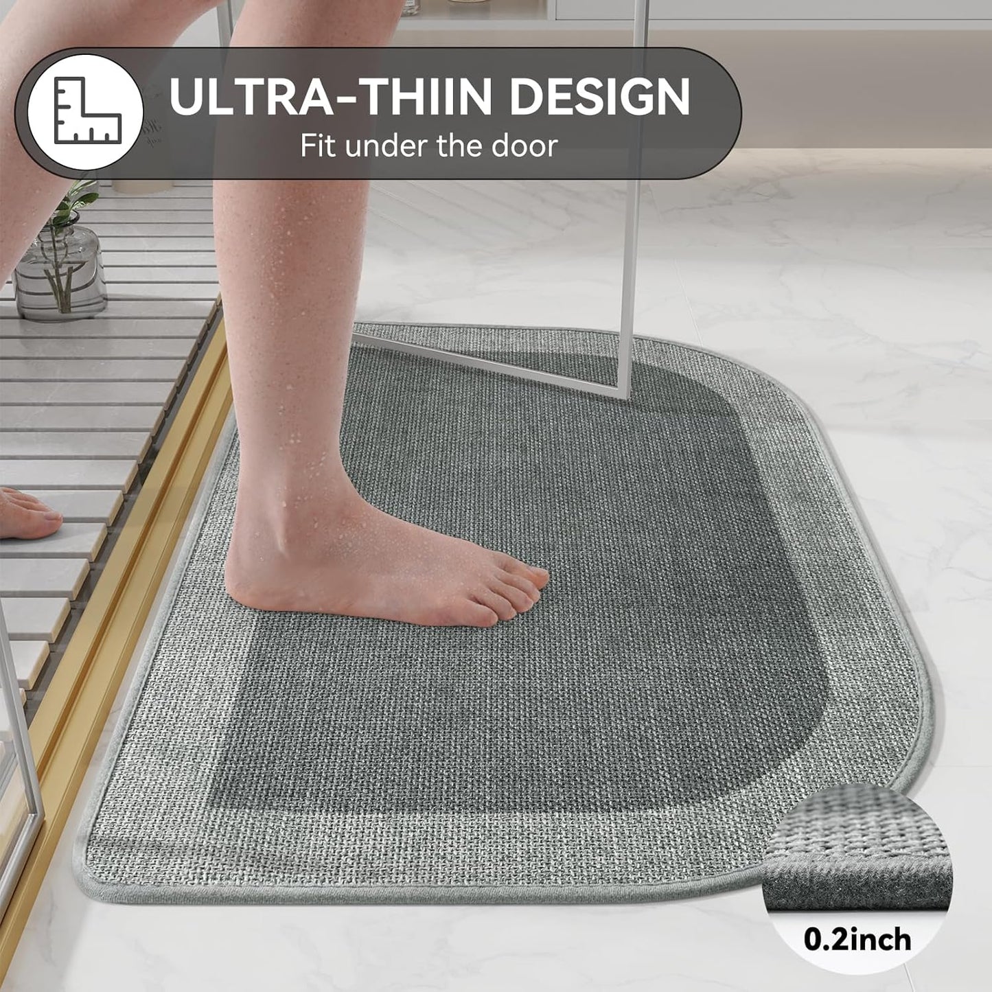 YDKGL Ultra Thin Bathroom Rugs Mat Quick Dry Absorbent Non Slip Bath Mat Bath Mats for Bathtub Mat Bathroom Carpet Fit Under Door Washable Floor Rubber Half Round Bath Rugs Grey 16x24