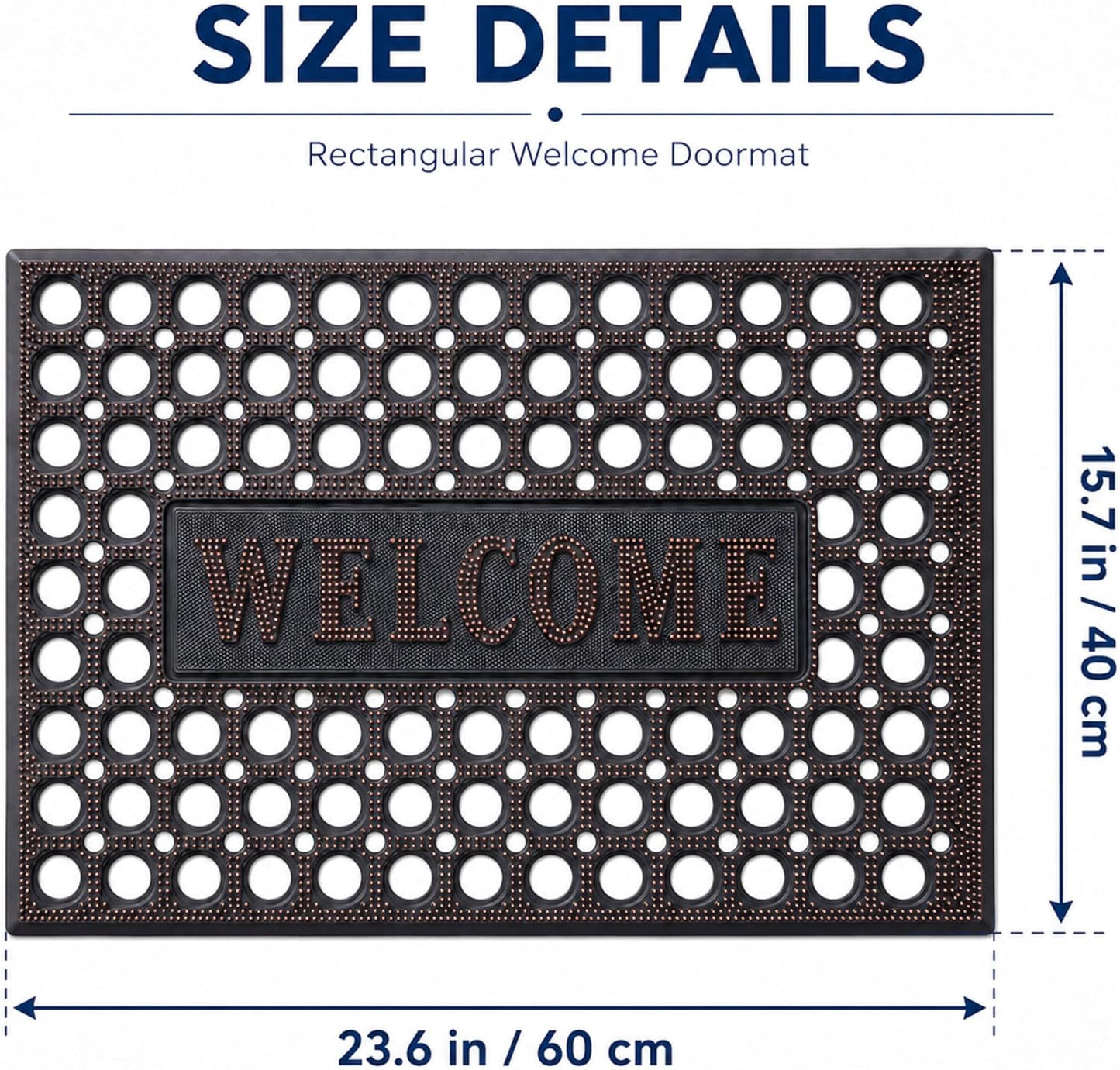 ROOM127 Outdoor Doormat 28.3 x 17.3 in, Rubber Scraper Entry Mat | Heavy Duty 3-Zone Cleaning, Absorbent Strips, Open Drainage, Non Slip Low Profile for Front Door, Patio, Garage & Mudroom