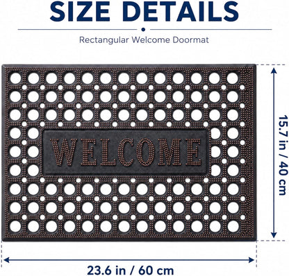 ROOM127 Outdoor Doormat 28.3 x 17.3 in, Rubber Scraper Entry Mat | Heavy Duty 3-Zone Cleaning, Absorbent Strips, Open Drainage, Non Slip Low Profile for Front Door, Patio, Garage & Mudroom