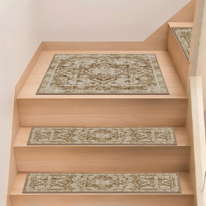 Non Slip Stair Treads for Wooden Steps, 15 Pack 8"x30" Washable Carpet | 8x30 in soft chenille polyester stair treads with reusable TPE backing for indoor wood stairs, dogs, kids, and seniors