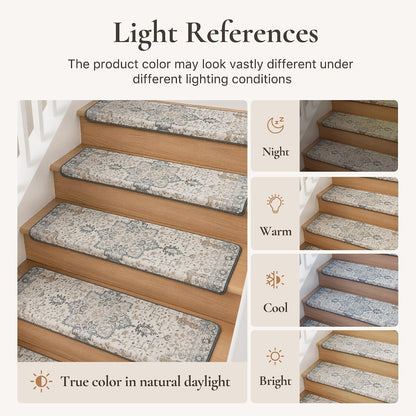 sarben Non Slip Stair Treads for Wooden Steps 15PCS - 8"x30" Indoor Safety Carpet, Edging Mats with TPE Adhesive Backing, Pet and Elderly Friendly Stair Rugs (Taupe) - Colors A
