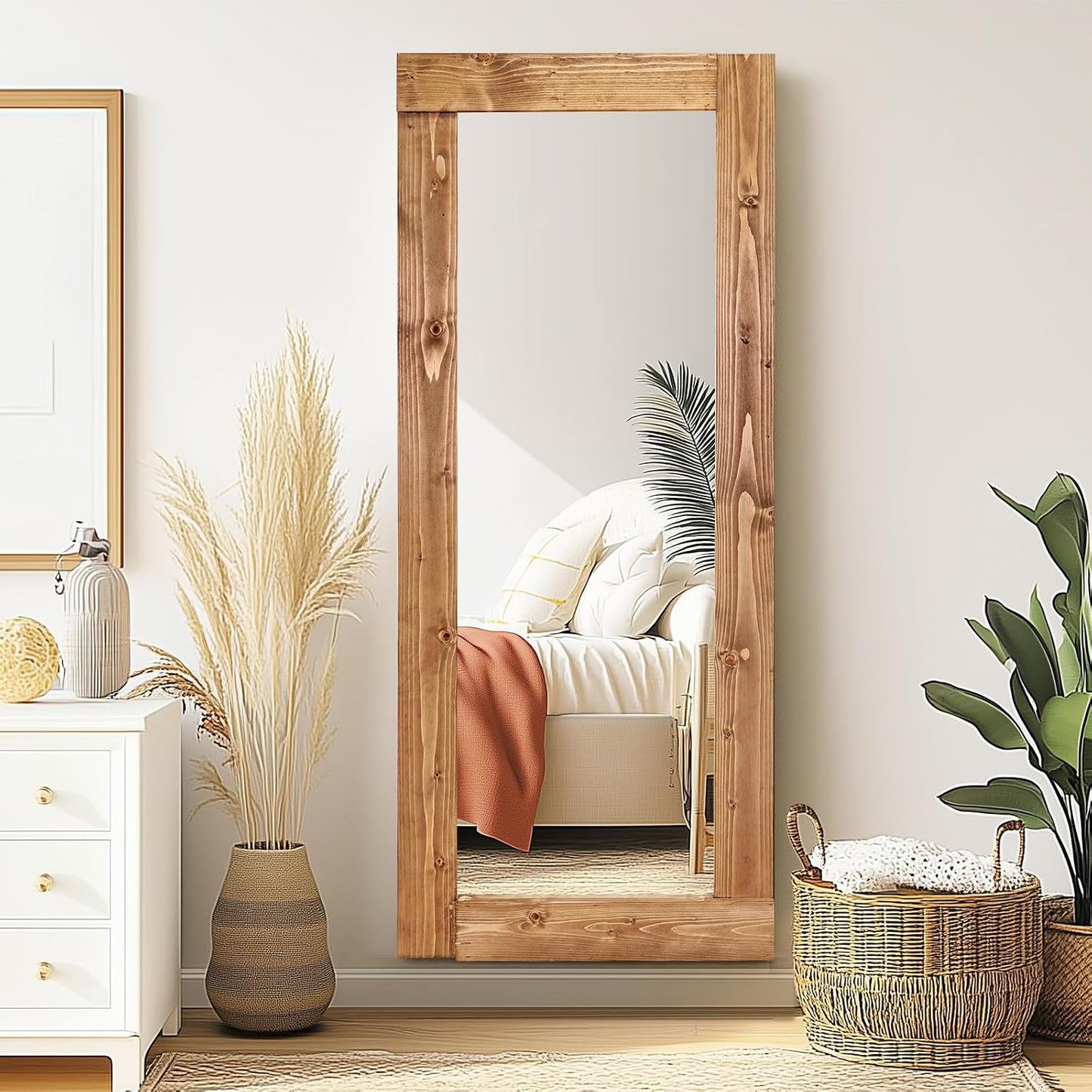 Solid Wood Full Length Mirror - 65"x22" Arched Floor Mirror, Free Standing & Wall Mounted - Elegant Design for Bedroom, Dressing Room, Hallway, Brown