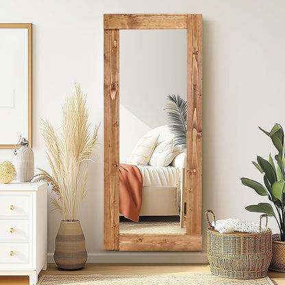 Solid Wood Full Length Mirror - 65"x22" Arched Floor Mirror, Free Standing & Wall Mounted - Elegant Design for Bedroom, Dressing Room, Hallway, Brown