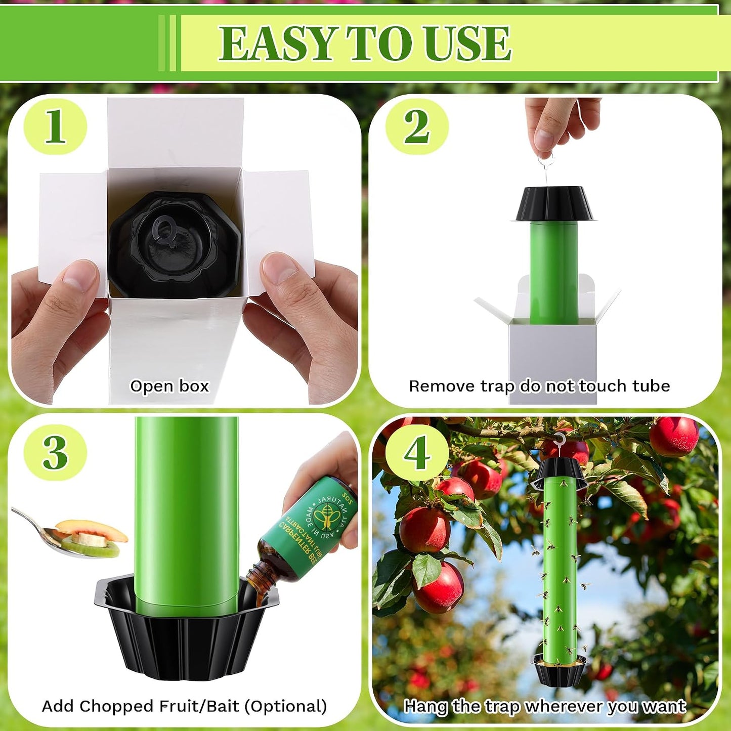 Qualirey 3 Pack Wasp Trap Bee Catcher, Wasp Traps Outdoor Hanging, Sticky Catcher for Hornets, Paper Wasps, Carpenter Bees (Green)