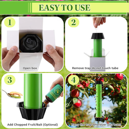 Qualirey 3 Pack Wasp Trap Bee Catcher, Wasp Traps Outdoor Hanging, Sticky Catcher for Hornets, Paper Wasps, Carpenter Bees (Green)