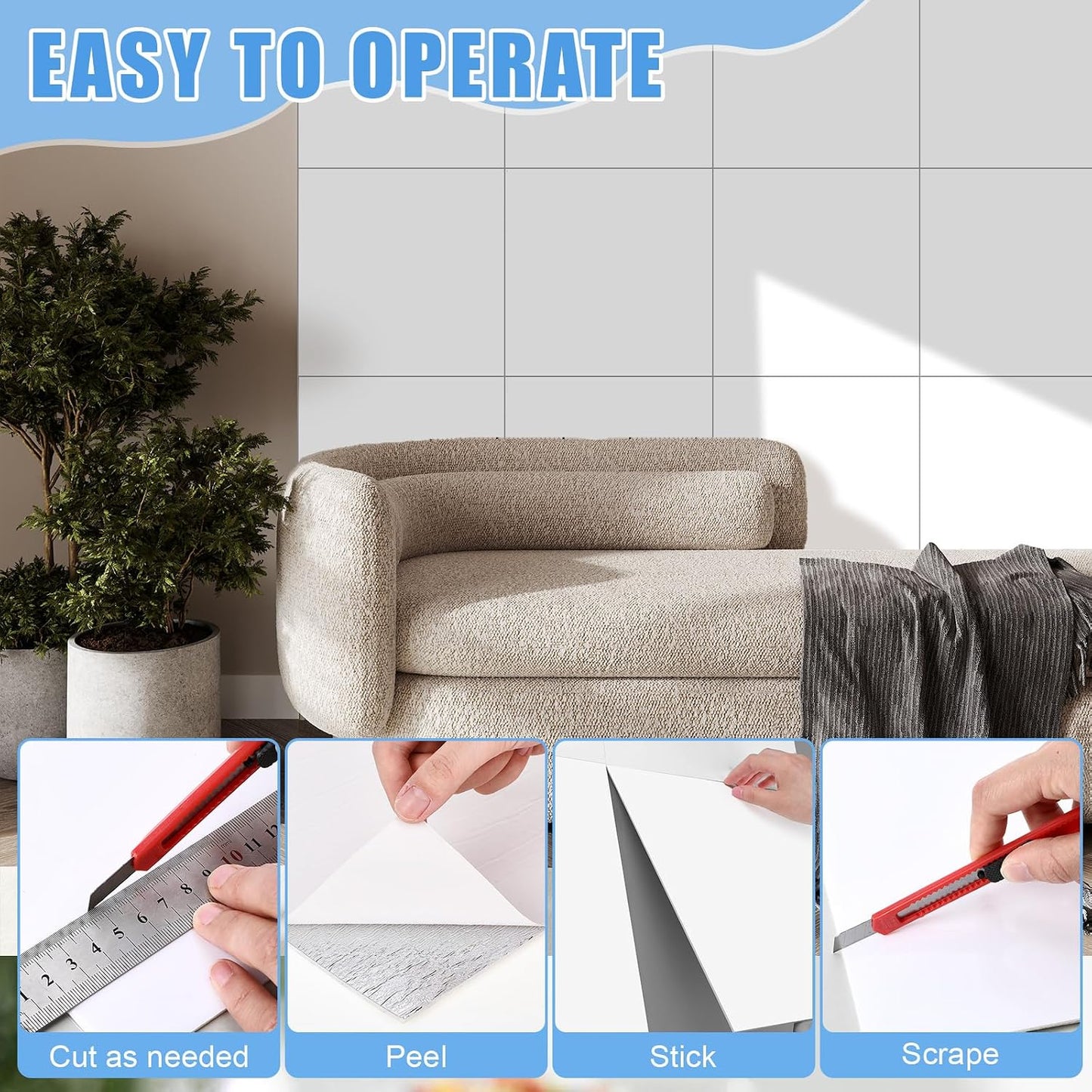 Nuanchu 36 Pcs Peel and Stick Shower Waterproof Tiles Wall Panels 12 x 12 Inch Self Adhesive Backsplash with Ruler Knife & 2 Scrapers for Washroom Bathroom Living Room, Not Real Tile (Grey Marble)