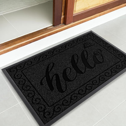 Yimobra Welcome Mat, Heavy Duty Sturdy Door Mats for Home Entrance Outdoor Indoor, Front Doormat for Outside Patio Floor Entry Porch Garage Office, Waterproof, Low Profile, 29.5x17, Black Grey