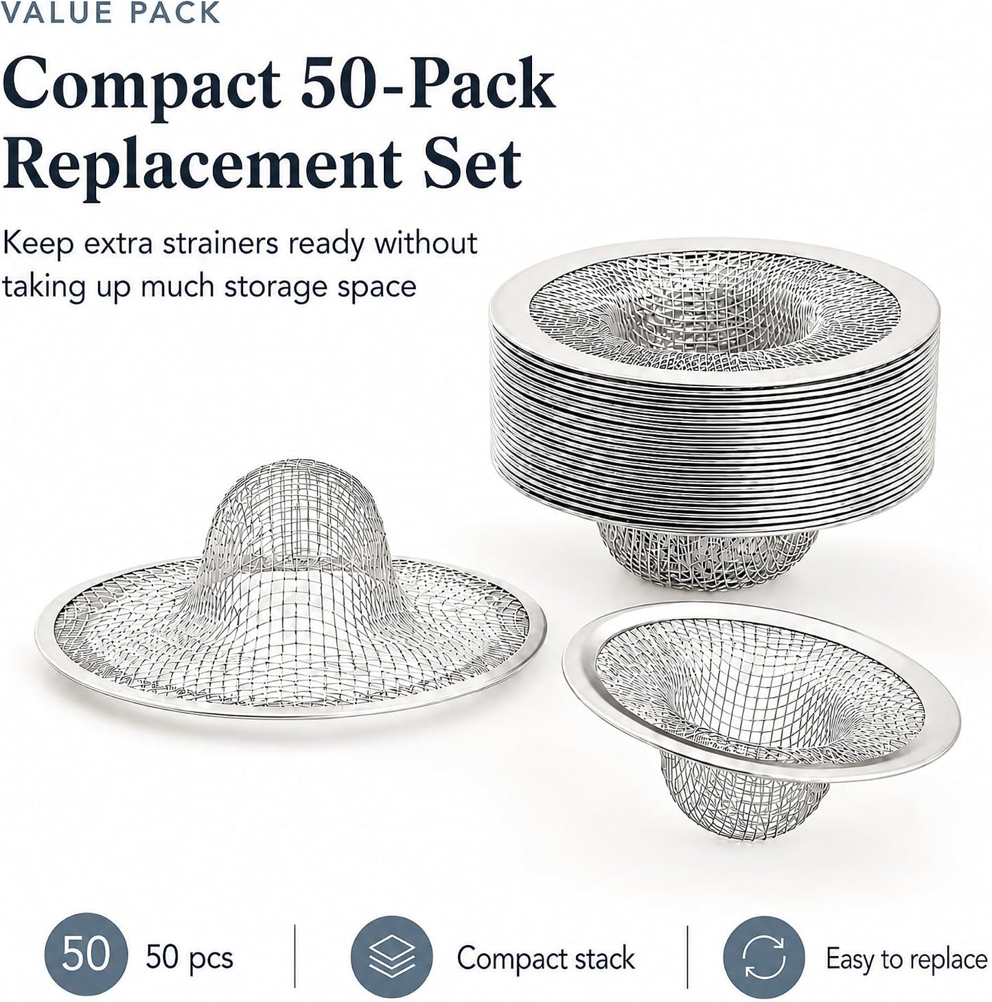 Kingrol 50 Pack 2-3/4 Inch Stainless Steel Sink Strainers, Small Mesh Drain Strainer Baskets for Kitchen Sink, Bathroom Sink, Bathtub, Laundry, Floor Drain and Utility Sink