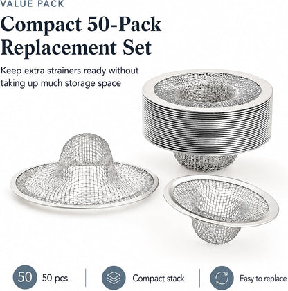 Kingrol 50 Pack 2-3/4 Inch Stainless Steel Sink Strainers, Small Mesh Drain Strainer Baskets for Kitchen Sink, Bathroom Sink, Bathtub, Laundry, Floor Drain and Utility Sink
