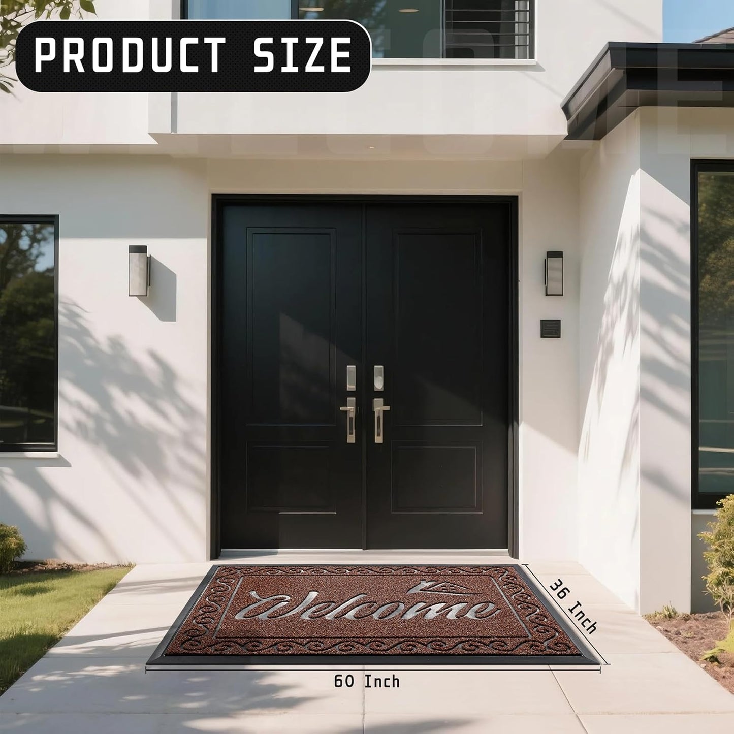 Yimobra Welcome Mat, Heavy Duty Sturdy Door Mats for Home Entrance Outdoor Indoor, Front Doormat for Outside Patio Floor Entry Porch Garage Office, Waterproof, Low Profile, 29.5x17, Black Grey