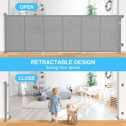 71 inch Retractable Baby Gates, EZIGO Extra Wide Baby Gate for Large Opening Extra Long Mesh Gate for Kids or Pet Dog Gate Child Safety Gate for Stairs Hallways Doorway Indoor Outdoor, Gray