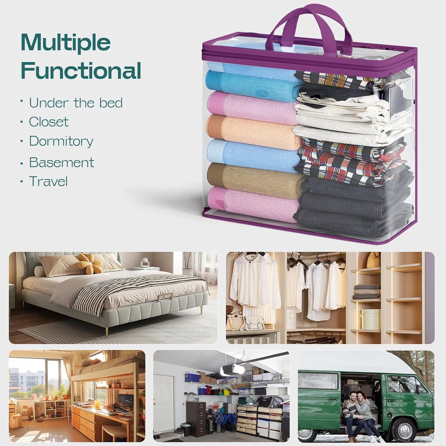5PACK Clear Zippered Storage Bag for Clothes, 22L Clear Storage Bags, and Blanket Storage Bags for Bedding, Blankets, Comforters, Clothing, Books, DVD & CD (White)