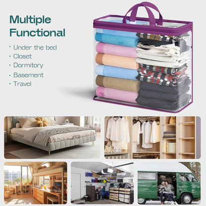 5PACK Clear Zippered Storage Bag for Clothes, 22L Clear Storage Bags, and Blanket Storage Bags for Bedding, Blankets, Comforters, Clothing, Books, DVD & CD (White)
