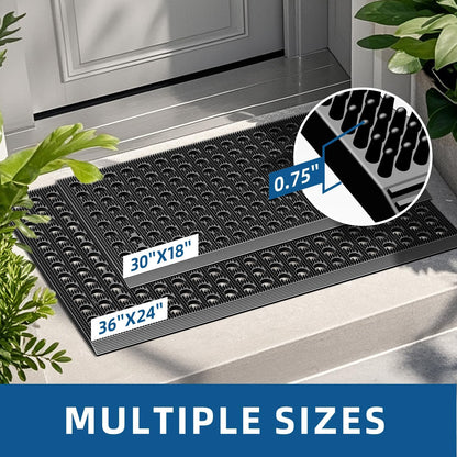 Mibao Front Door Mat Outside Entrance, Heavy Duty Welcome Rubber Doormat Waterproof, All Weather Dirt Trapper Non-Slip Drainage Doormat, Entry Mat for Garage Home Pool Commercial, 17" x 29.5", Black