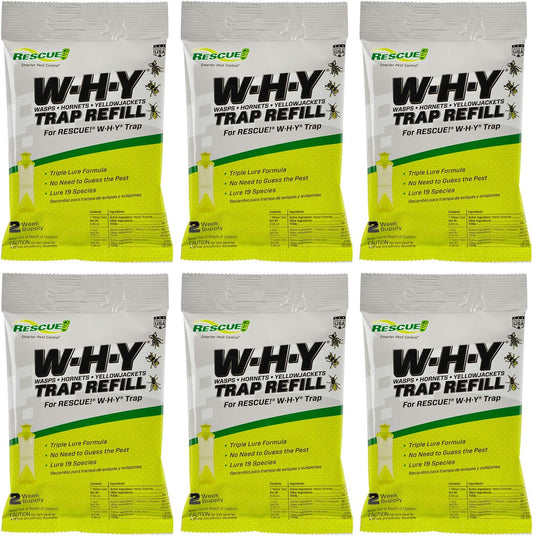 RESCUE! Non-Toxic Wasp, Hornet, Yellowjacket Trap (WHY Trap) Attractant Refill - 2 Week Refill - 6 Pack