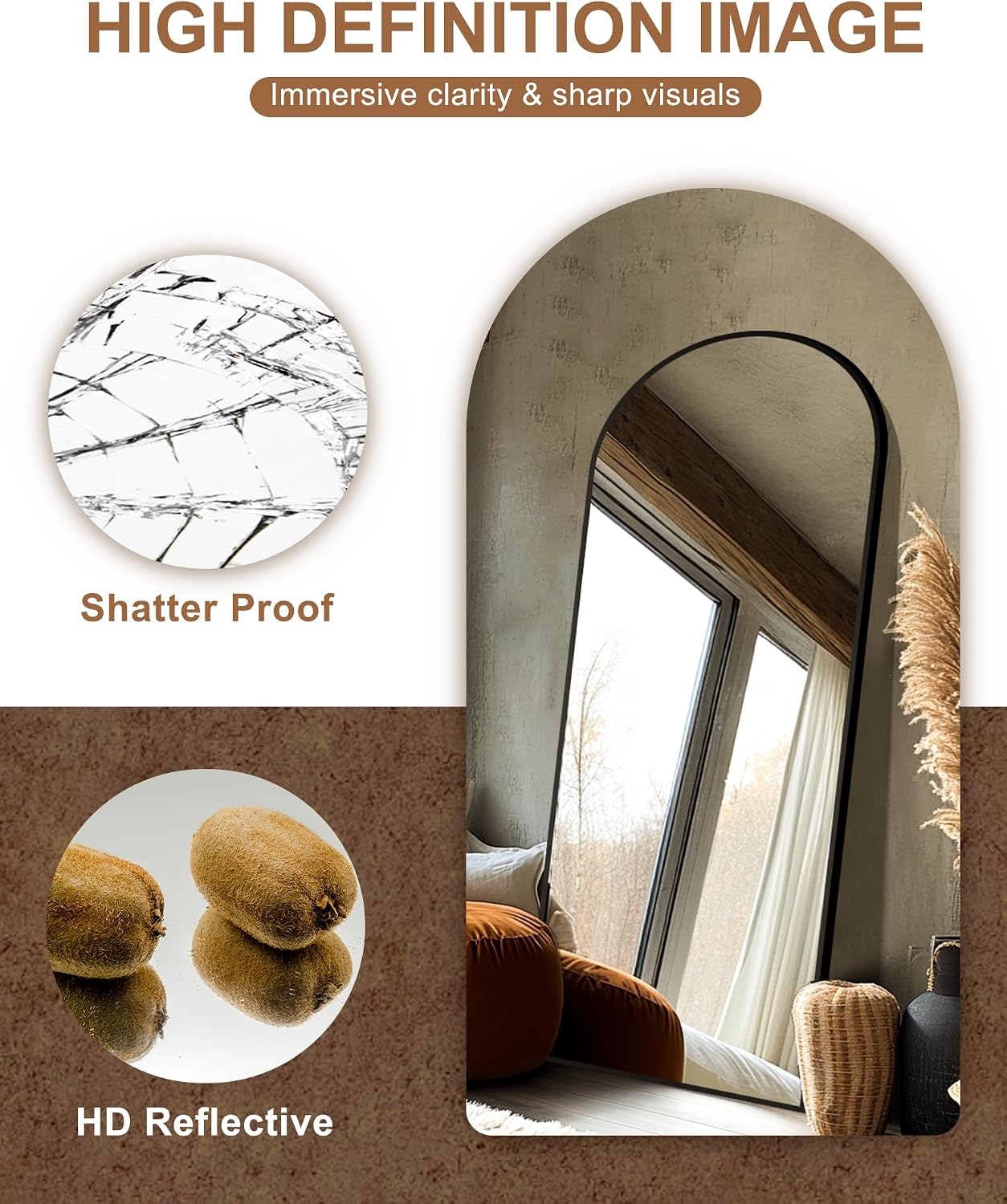Delma Arched Mirror Full Length,Standing Mirror Full Body,Large Floor with Stand for Wall Entryway Door Bedroom Bathroom Living Room