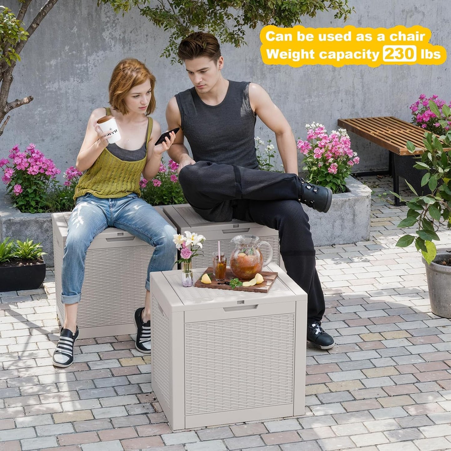 30 Gallon Outdoor Deck Box, Lockable Waterproof Outdoor Storage Boxes For Garden Tools,Indoor Cushions,Accessories Outside Storage Resin Weatherproof Container(Black)