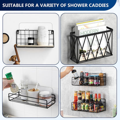 14 Pack Heavy Duty Shower Caddy Adhesive Replacement, 55 LB Hold | Up to 55 LB hold; Waterproof Shower Shelf Adhesive in 3 Hook Styles for Caddies, Shelves, Soap Holders and Racks.