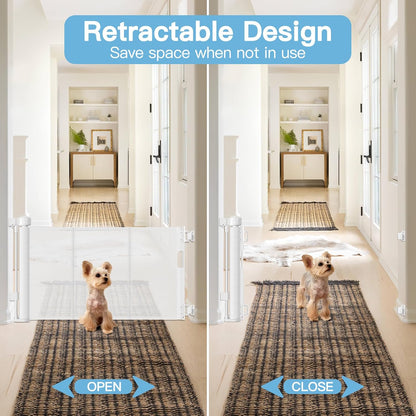 Short Dog Gate 0"-39" Wide Narrow Baby Gate 24” Tall Retractable Short Pet Gate to Step Over Short Baby Gate for Doorway, Low Pet Gate Indoor Doggie Gates Mesh Puppy Gate for Stairs, Black