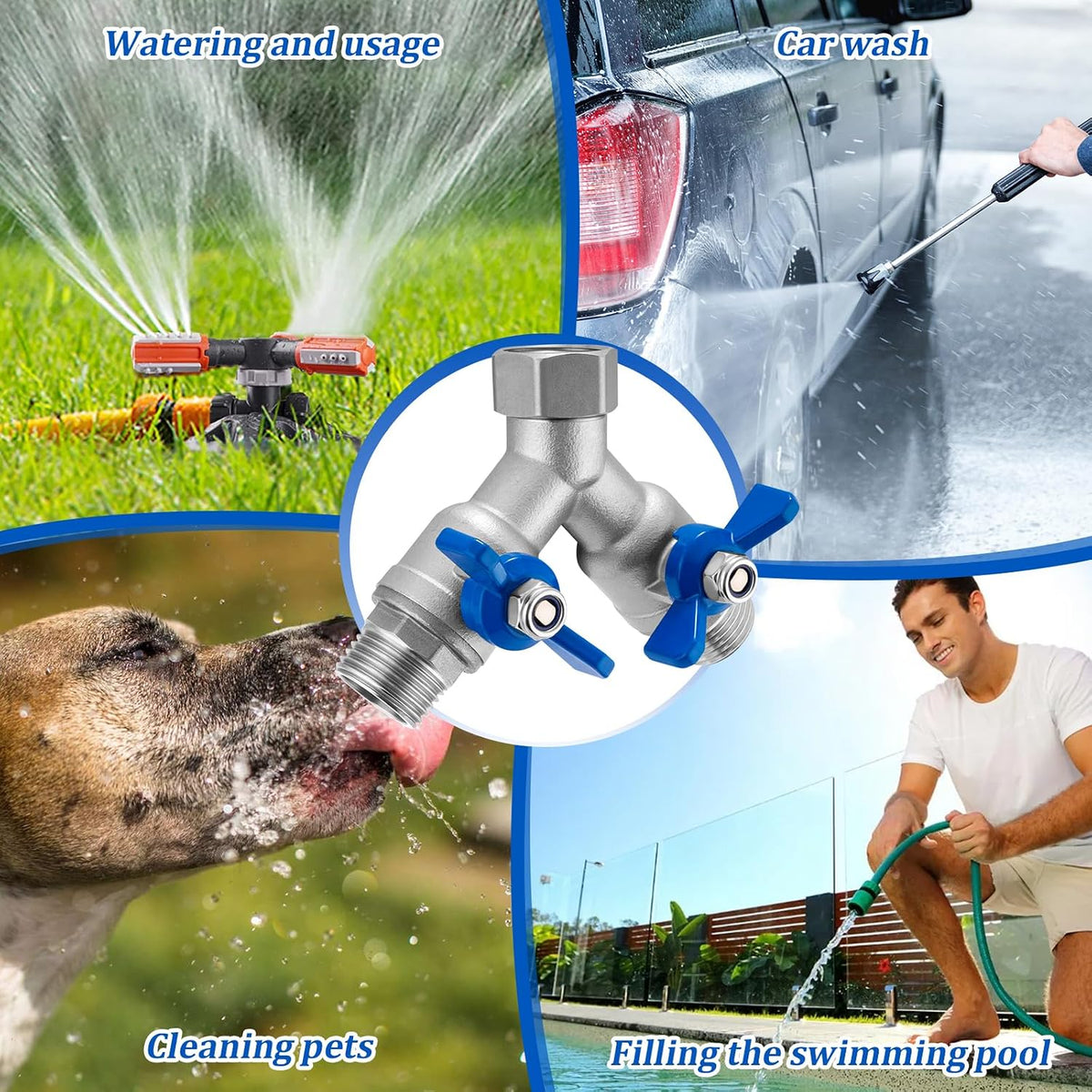 Garden Hose Splitter 2 Way, Heavy Duty Brass Hose Splitter, 3/4" GHT Hose Y Splitter with Shutoff, Full Flow Outdoor Faucet Splitter, Water Hose Y Valve Tap Adapter