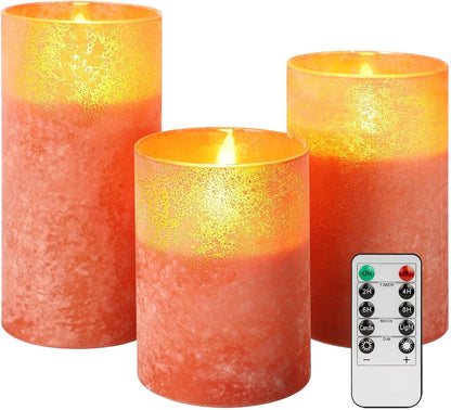 Blue Flameless Candles with Remote, Real Wax Glass Battery Operated Candles with Timer, LED Pillar Candle for Bedroom Home Wedding Birthday Party Fall Halloween Christmas Decorations, Set of 3