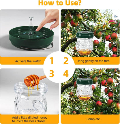 4 Pack Solar Wasp Traps Outdoor Hanging: Reusable Yellow Jacket Traps with LED Light - Effective Carpenter Bee Catcher & Hornet Trap - Waterproof Wasp Deterrent for Garden & Yard (4)