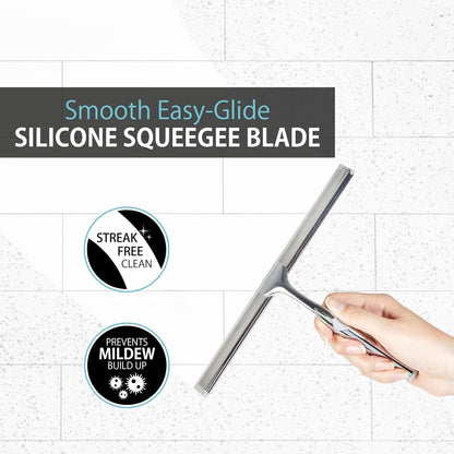 Better Living Deluxe XL Shower Squeegee, Multi-Purpose Silicone Squeegee Blade with Storage Hook, Rust-Proof Heavy Duty Window, Glass, Shower Scrubber, Windshield Wiper, 12", Brushed Nickel