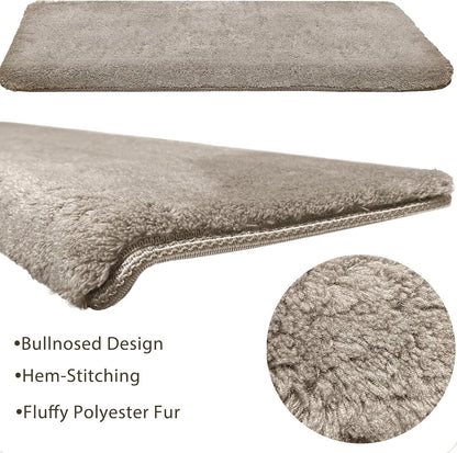 PURE ERA Carpet Stair Treads Ultra Plush 9.5" X 30"Soft Bullnose Indoor Stair Protectors Pet-Friendly Non-Slip Skid Resistant Tape Free Washable Reusable(2 Pieces,Brown)