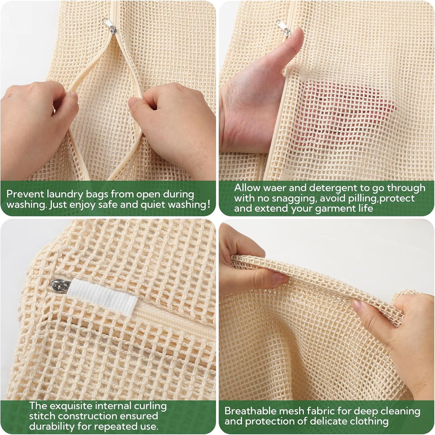 20-Piece Large Cotton Mesh Laundry Bags Set with Zipper, Delicates Wash Bags for Bras, Underwear, Socks, Shoe Wash Bag, Breathable Garment Bag for Washing Machine & Storage, Laundry Room Organization