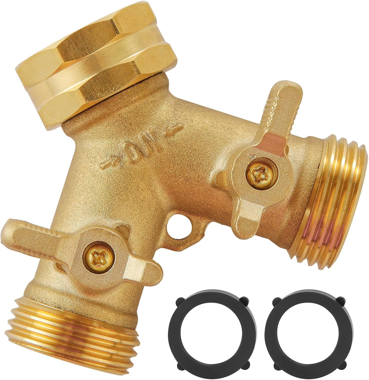 Garden Hose Splitter 2 Way Heavy Duty, Outdoor Faucet Splitter 2 Way, Solid Brass Spigot Splitter Hose Y Splitter with Shutoff Valve