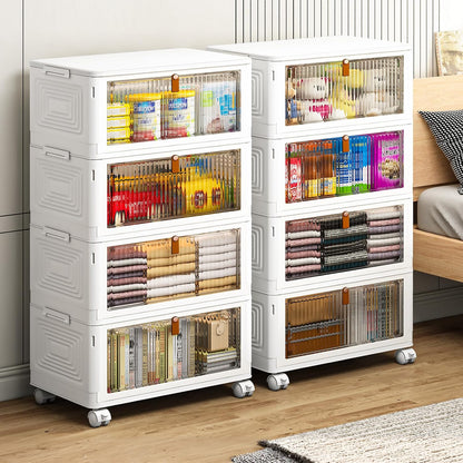 YFXCVSL 4 Tier Plastic Storage Bins with Lid 23QT, Stackable Storage Containers with Wheels, Folding Storage Boxes, Stackable Storage Bins, Organizers and Storage for Living Room,Office,Dorm