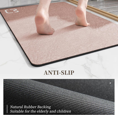 Diatomaceous Earth Bath Mat Rugs Super Absorbent Diatomite Stone Bath Mat Non Slip Quick Dry Thin Bathroom Mat Fit Under Door, Floor Rugs in Front of Bathtub, Shower Room, Sink,15.7"x23.6", Grey