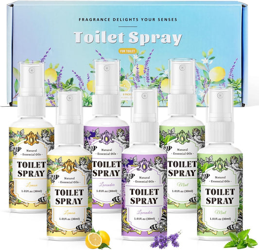 SCENTORINI Toilet Spray for Poo Odor Eliminator, Bathroom & Toilet Odor Elimination,Travel Size, 2 Lemon & 2 Lavender & 2 Mint, 1 oz Bottles, Air Freshener Spray for Poop, Home, Travel and Pockets