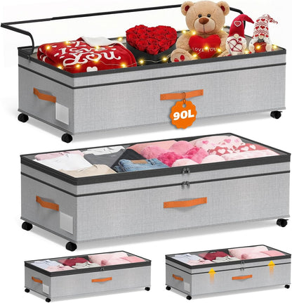 Under Bed Storage with Wheels, 35.5 inches Underbed Storage Large Capacity Under Bed Rolling Containers, 2 Pack Under the Bed Storage for Clothes, Shoes, Blankets (Deep Black)