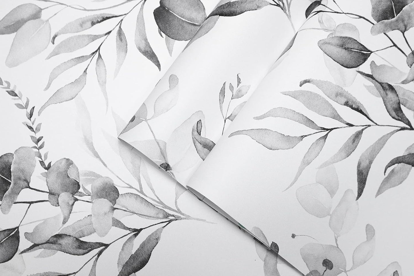 HAOKHOME Peel and Stick Wallpaper Boho Green/White Botanical Leaf Floral Wall Mural Home Nursery Decor Renter Friendly Wallpaper 17.3in x 9.8ft