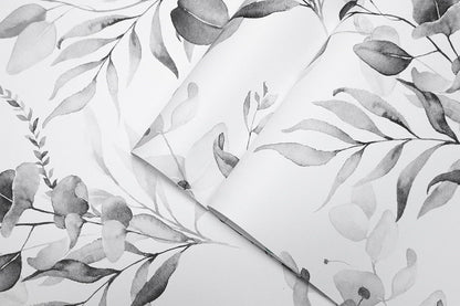 HAOKHOME Peel and Stick Wallpaper Boho Green/White Botanical Leaf Floral Wall Mural Home Nursery Decor Renter Friendly Wallpaper 17.3in x 9.8ft