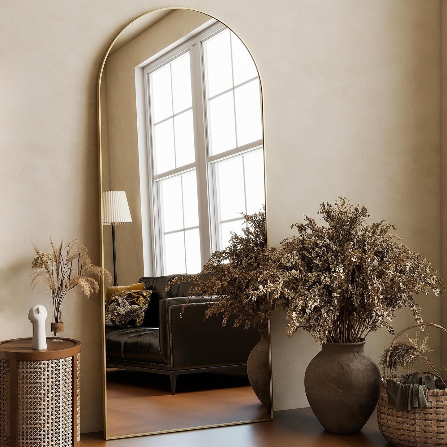 HARRITPURE 64"x21" Arched Full Length Mirror Free Standing Leaning Hanging Mounted Mirror Aluminum Frame Modern Simple Home Decor for Living Room Bedroom Cloakroom, Gold