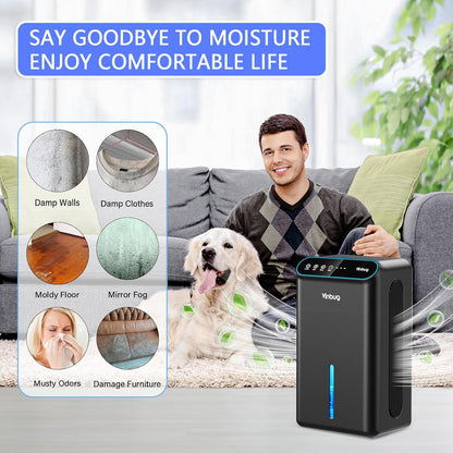 Dehumidifier for Home (98 OZ, 1000 sq ft), Small Quiet Dehumidifiers with Drain Hose, Auto Shut-Off, Sleep Mode, 3 Timer Modes, for Bedroom, Bathroom, Basement (CT6-Deep Black)