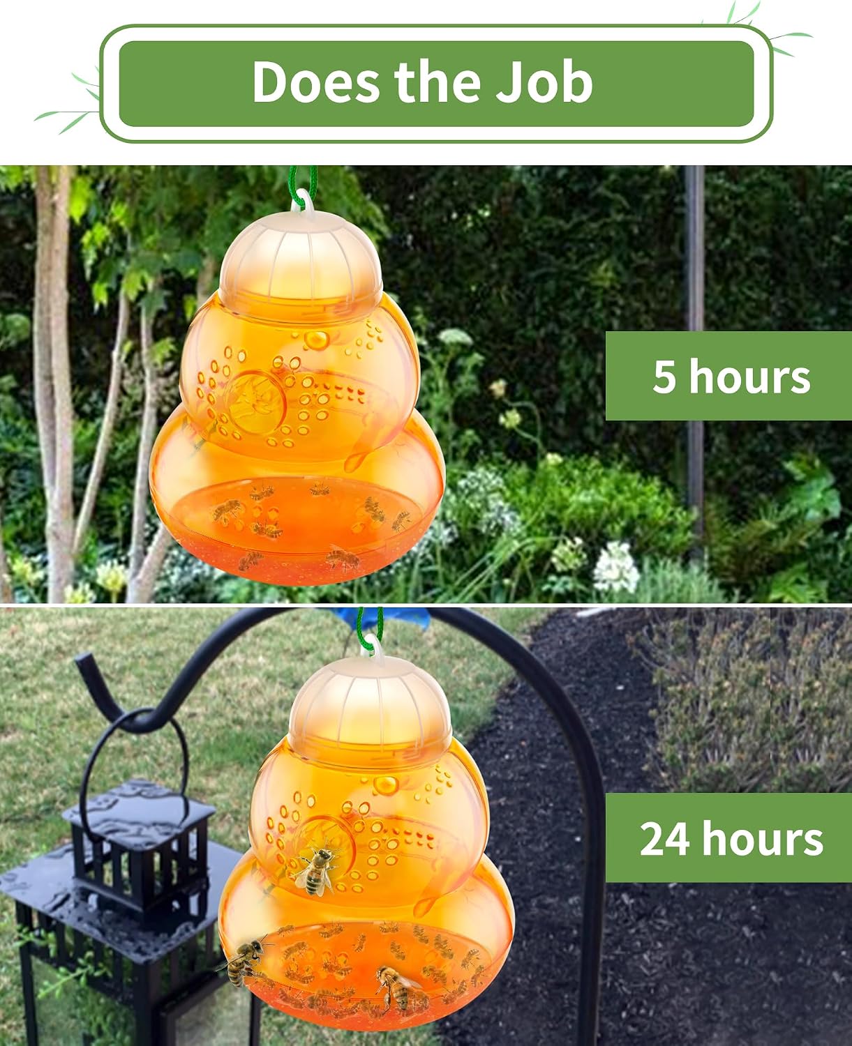 Wasp Trap Outdoor Hanging, Non-Toxic Reusable Hornet & Yellow Jacket Catcher, Effective Bee & Wasp Killer Insect Trap for Outdoor Use - 2 Pack Orange